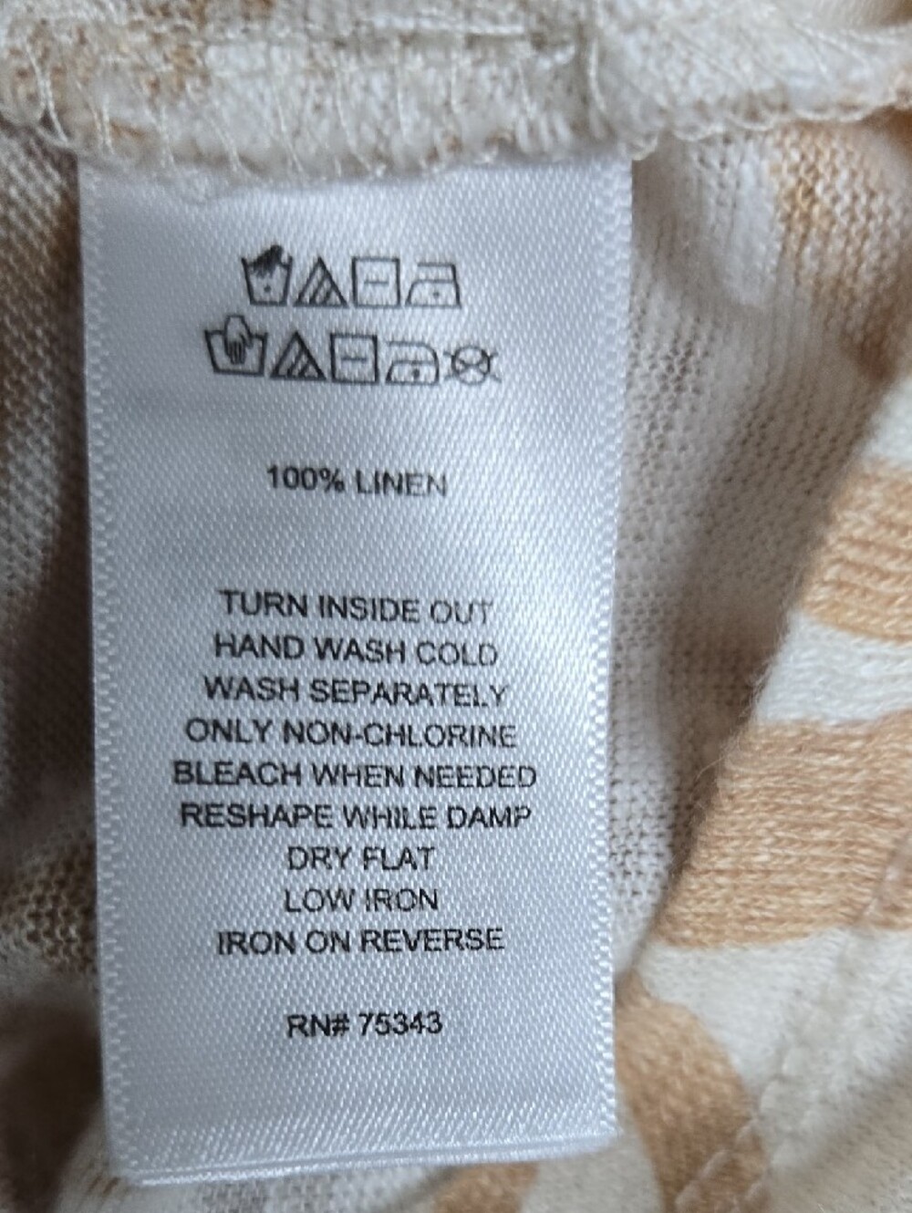 Nicole Miller Cream Top with Tan Palm Leaf Print - Short Sleeve 100% Linen Small - Picture 5 of 6